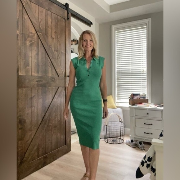 A.L.C. 💚 Taylor Sleeveless Collard Knit Green Dress, Medium - Picture 9 of 14